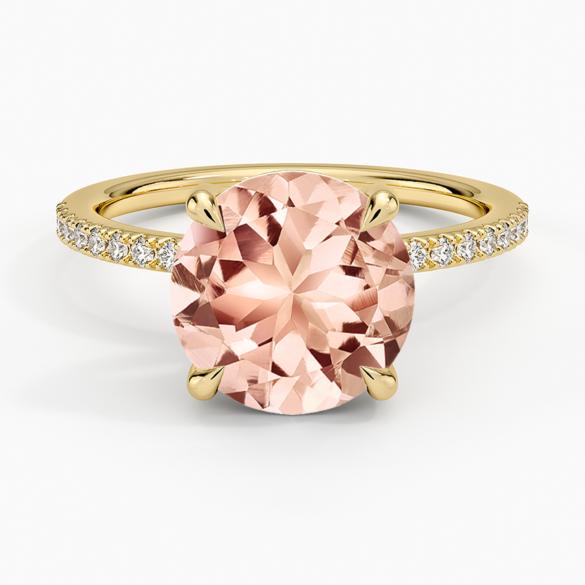 Morganite Perfect Fit Half Coverage Diamond Ring in 14K Yellow Gold