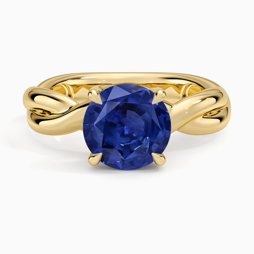 Sapphire Hazel Twist Solitaire Diamond Ring in 18K Yellow Gold