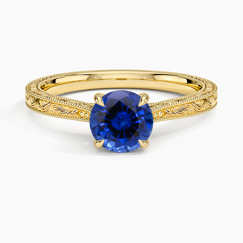 Sapphire Elsie Engraved Ring in 18K Yellow Gold