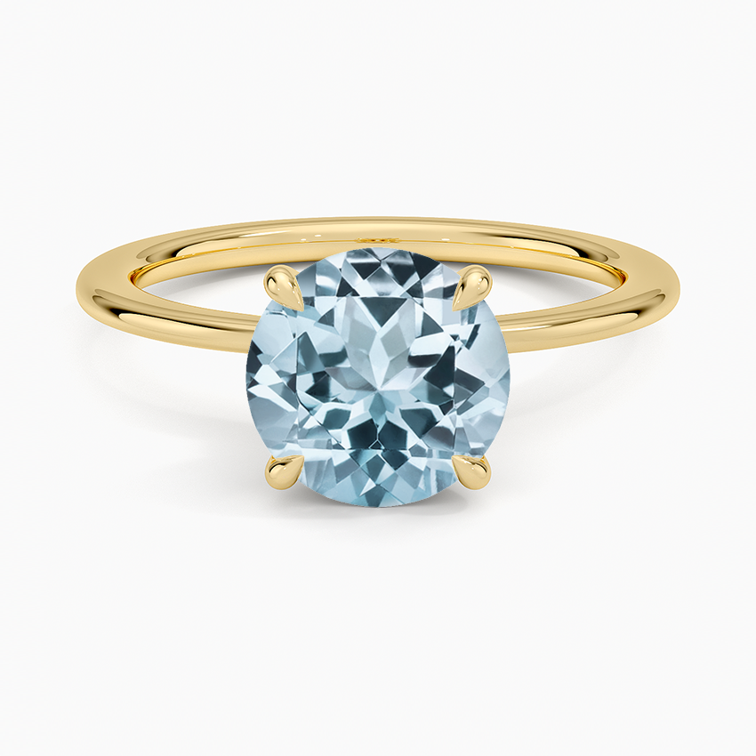 Aquamarine Petite Secret Halo Diamond Ring in 18K Yellow Gold