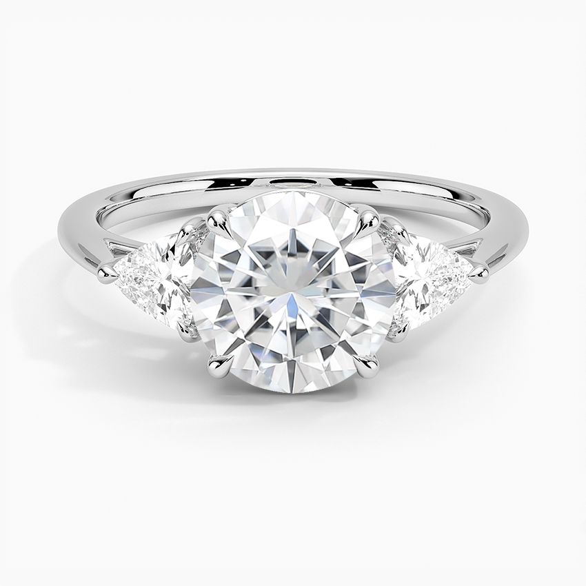 Moissanite Luxe Trillion Cut Three Stone Diamond Ring in 18K White Gold