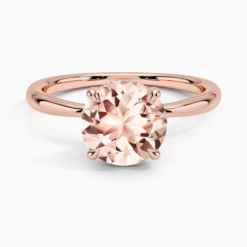 Morganite Freesia Hidden Halo Diamond Ring in 14K Rose Gold