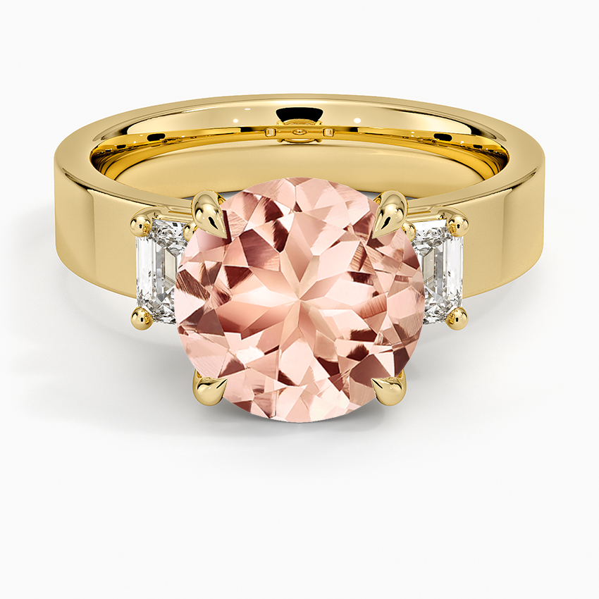 Morganite Peyton Emerald Cut Three Stone Diamond Ring (1/2 ct. tw.) in 14K Yellow Gold
