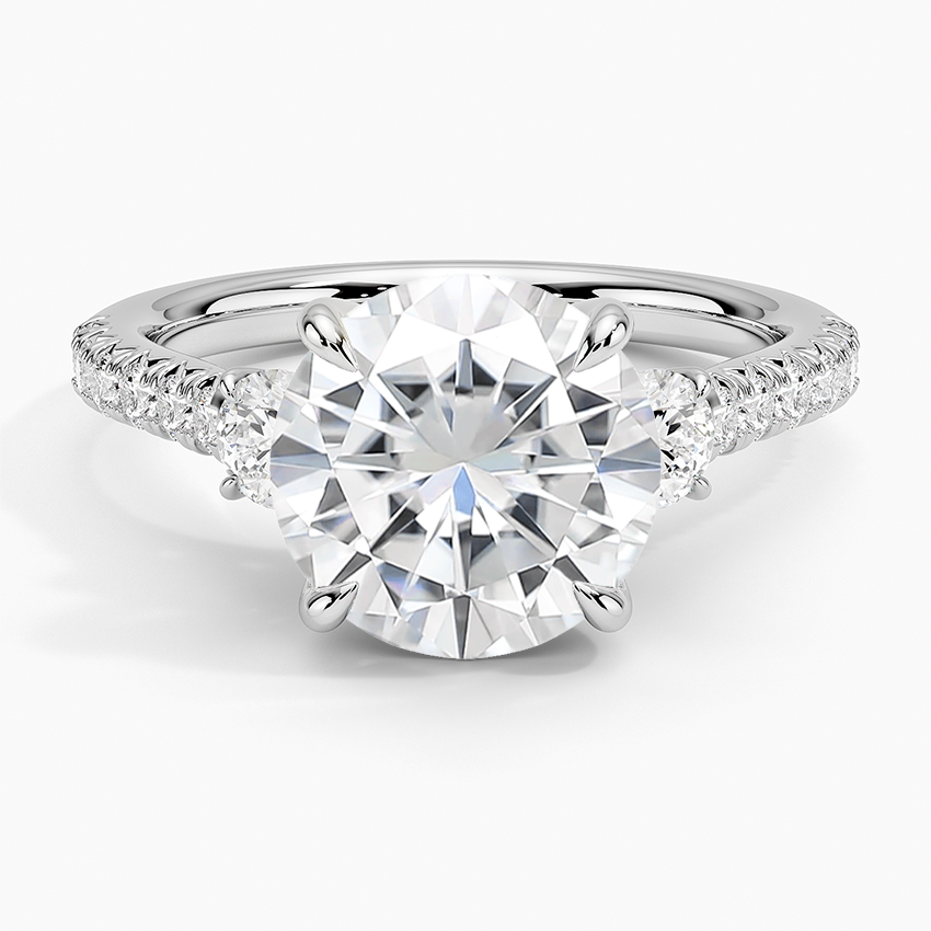 Moissanite Amelie Three Stone Diamond Ring in 14K White Gold
