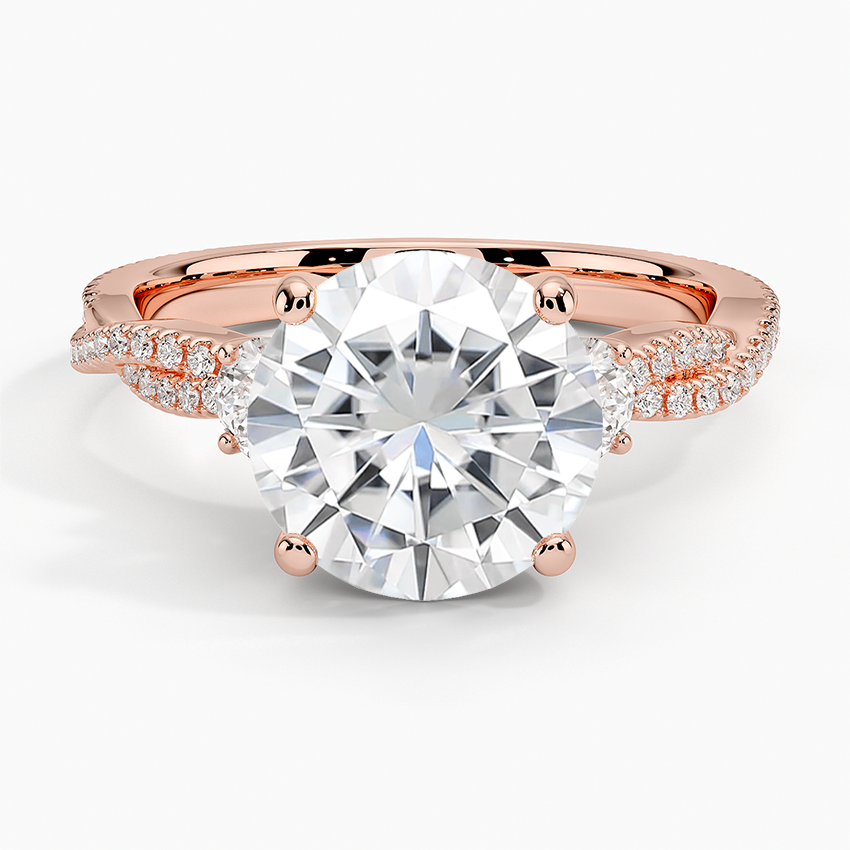 Moissanite Luxe Three Stone Petite Twisted Vine Diamond Ring in 14K Rose Gold
