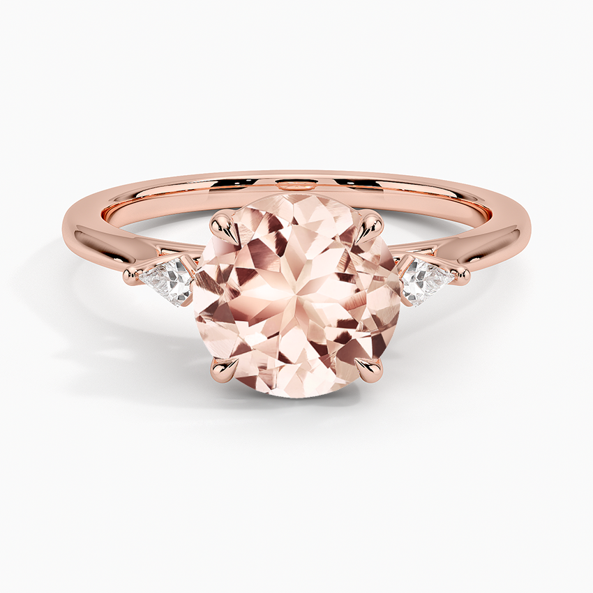 Morganite Petite Cometa Perfect Fit Three Stone Diamond Ring in 14K Rose Gold
