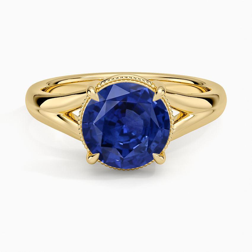 Sapphire Cora Split Shank Solitaire Ring in 18K Yellow Gold