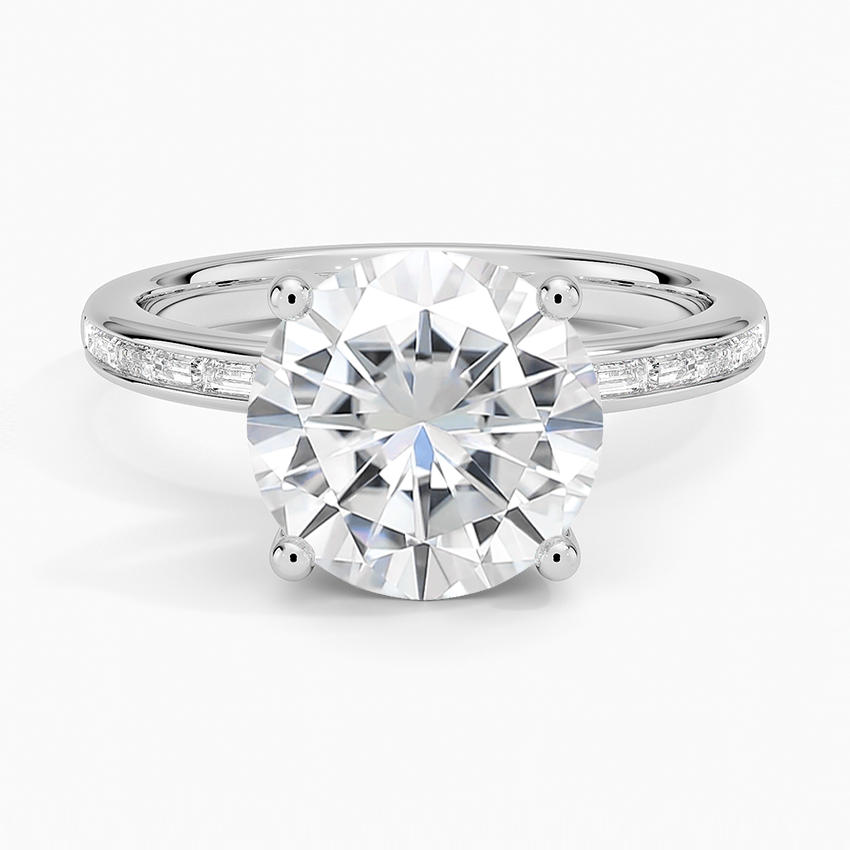 Moissanite Tabitha Channel Set Baguette Diamond Ring in 14K White Gold