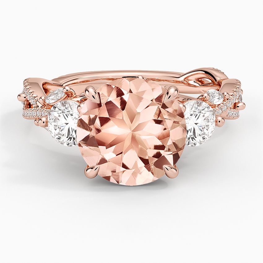 Morganite Luxe Secret Garden Three Stone Diamond Ring (1 ct. tw.) in 14K Rose Gold