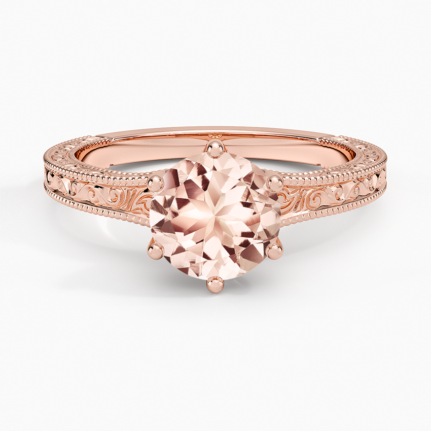 Morganite Hudson Engraved Ring in 14K Rose Gold