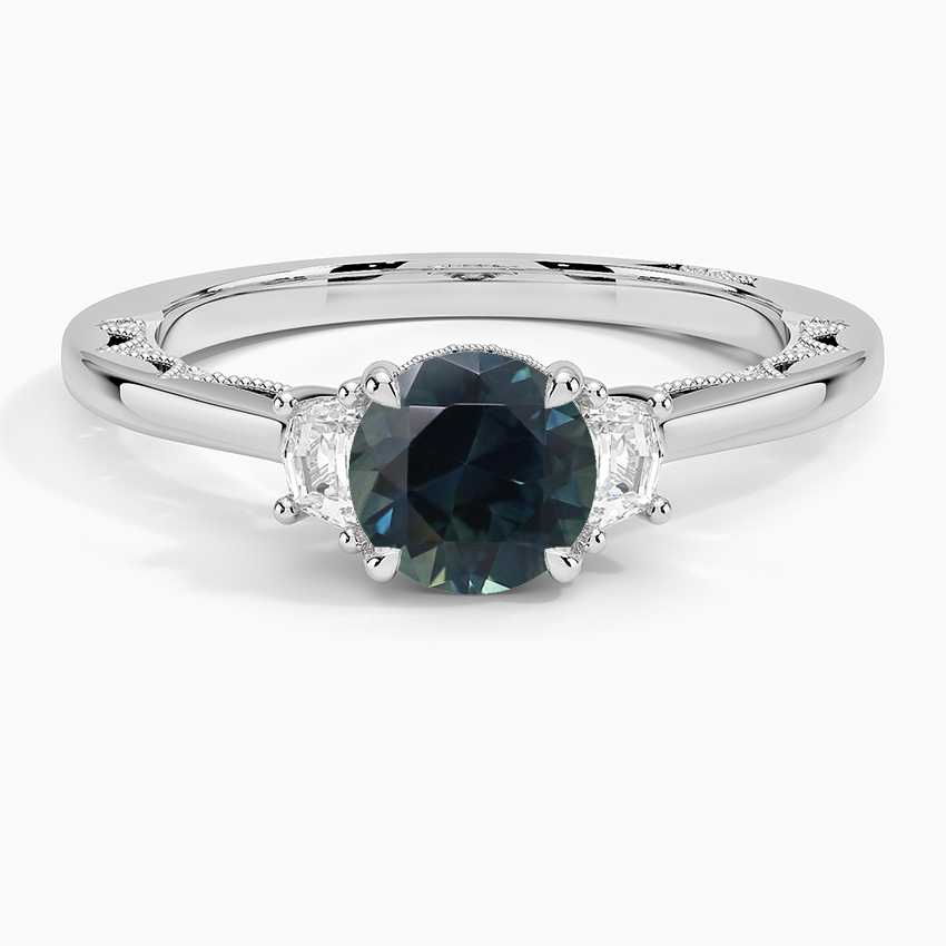 Sapphire Tacori Lunetta Crescent Three Stone Diamond Ring in 18K White Gold