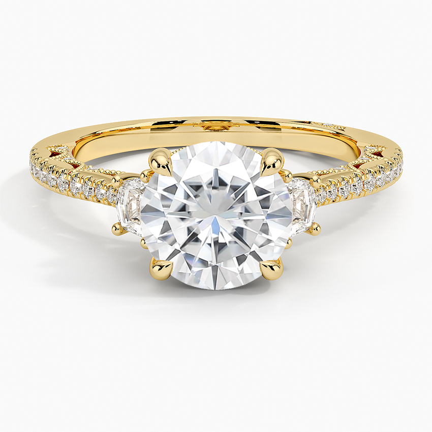 Moissanite Tacori Lunetta Crescent Pavé Three Stone Diamond Ring in 18K Yellow Gold