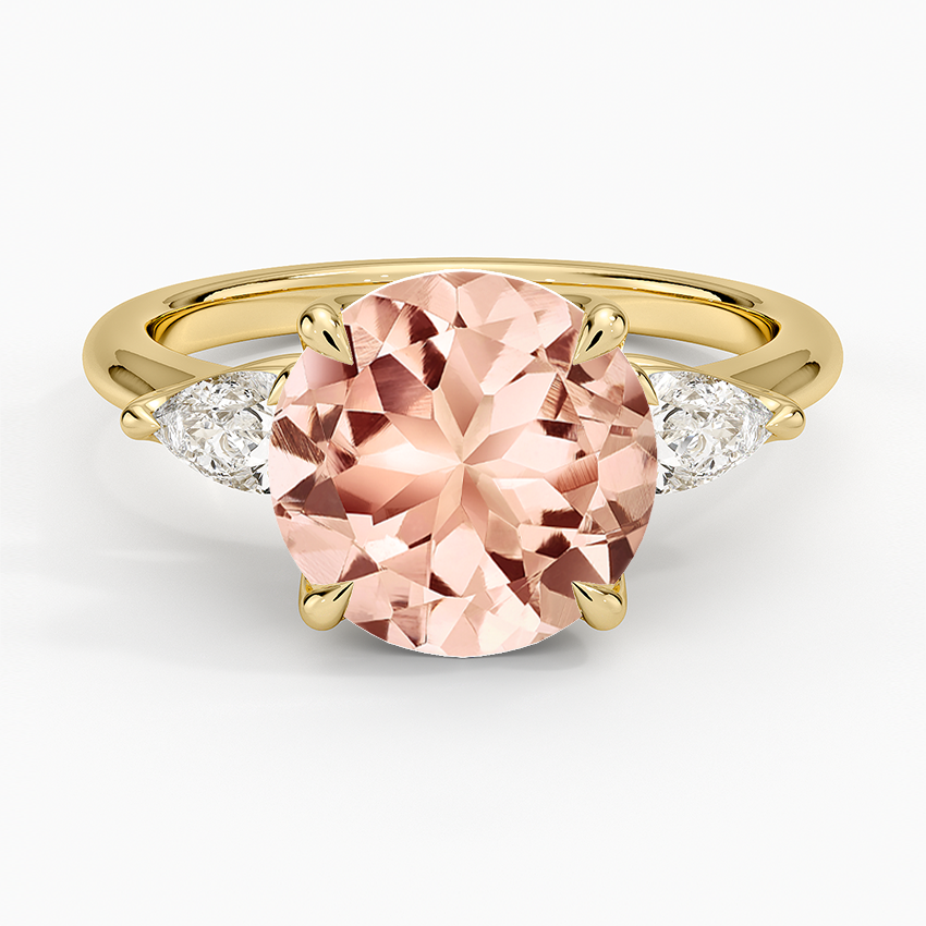 Morganite Fleur Three Stone Diamond Ring in 14K Yellow Gold