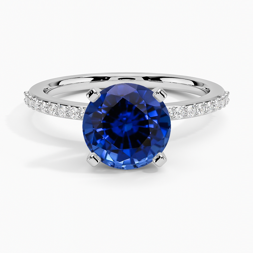 Lab Grown Sapphire Delicate Shared Prong Diamond Ring in 18K White Gold