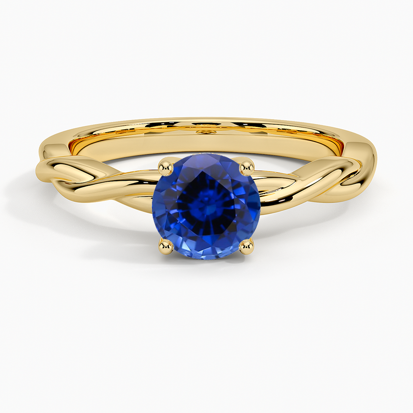 Sapphire Twisted Vine Hidden Halo Diamond Ring in 18K Yellow Gold