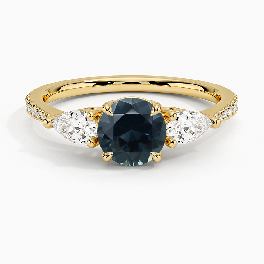 Sapphire Opera Accented Three Stone Diamond Ring in 18K Yellow Gold