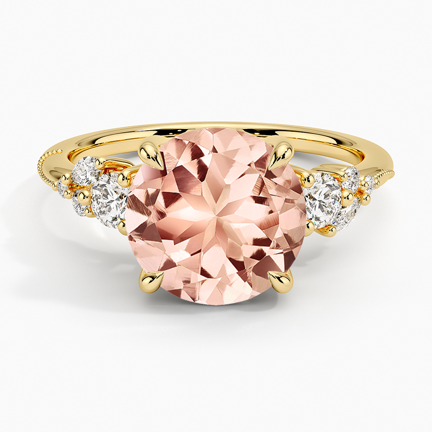 Morganite Camellia Three Stone Diamond Ring (1/3 ct. tw.) in 14K Yellow Gold