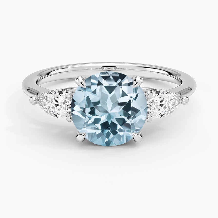 Aquamarine Adorned Opera Three Stone Diamond Ring (1/2 ct. tw.) in 18K White Gold