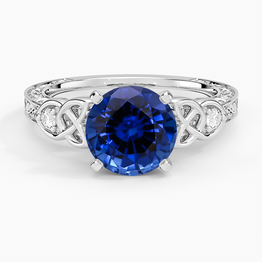 Lab Grown Sapphire Aberdeen Celtic Diamond Ring in 18K White Gold