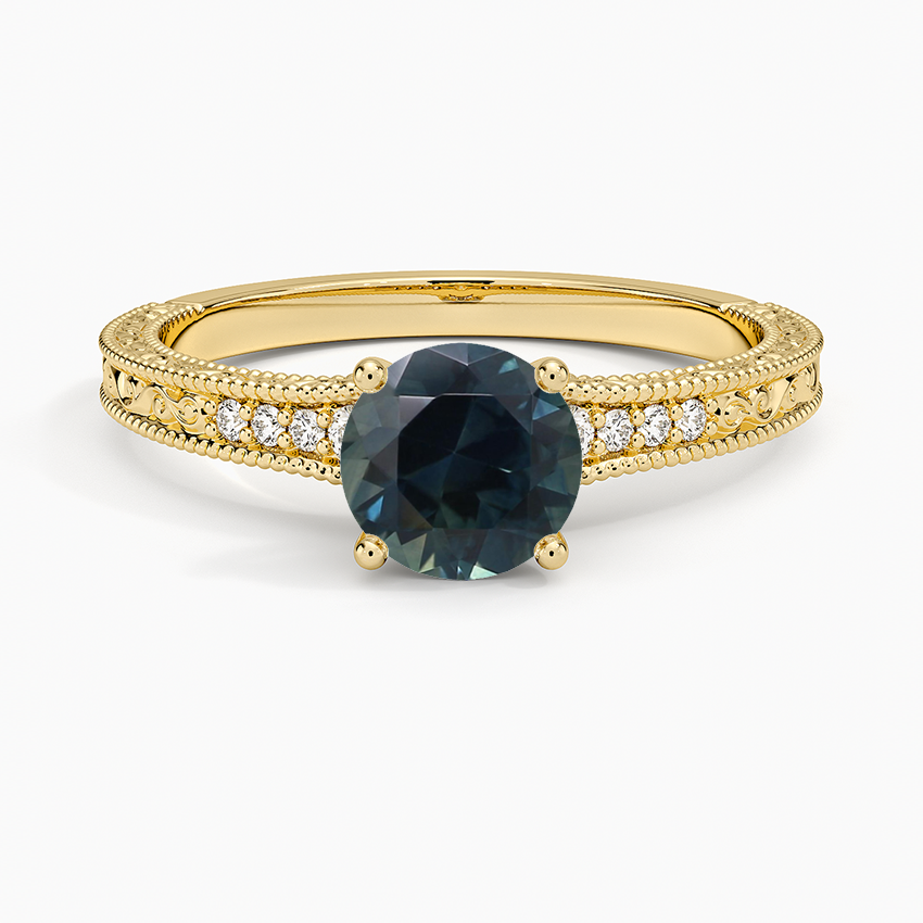 Sapphire Hudson Engraved Diamond Ring in 18K Yellow Gold