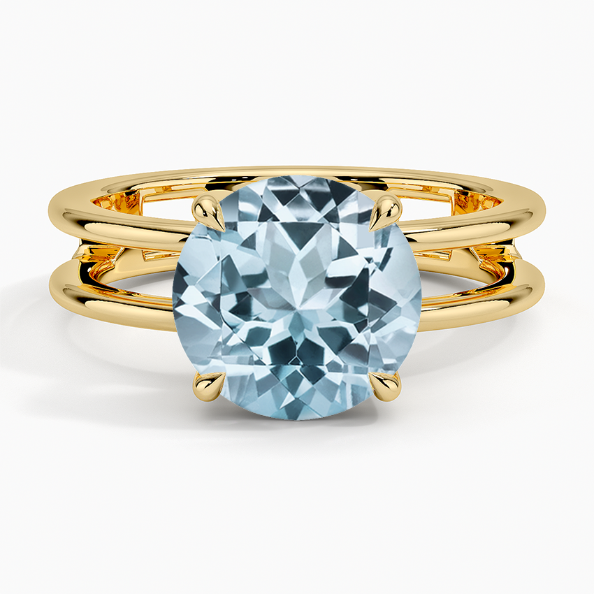 Aquamarine Aimee Open Double Band Solitaire Ring in 18K Yellow Gold