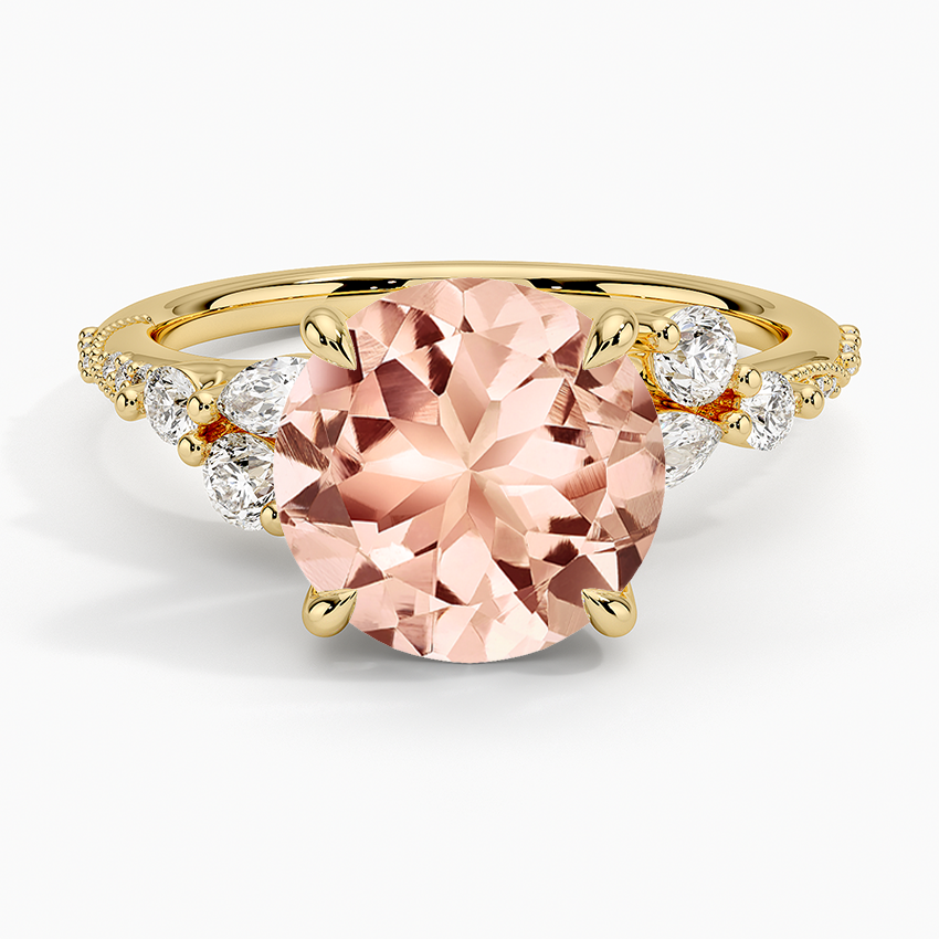 Morganite Luxe Camellia Milgrain Diamond Ring in 14K Yellow Gold