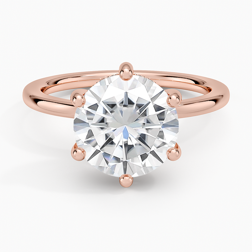 Moissanite Sydney Perfect Fit Hidden Halo Six-Prong Diamond Ring in 14K Rose Gold