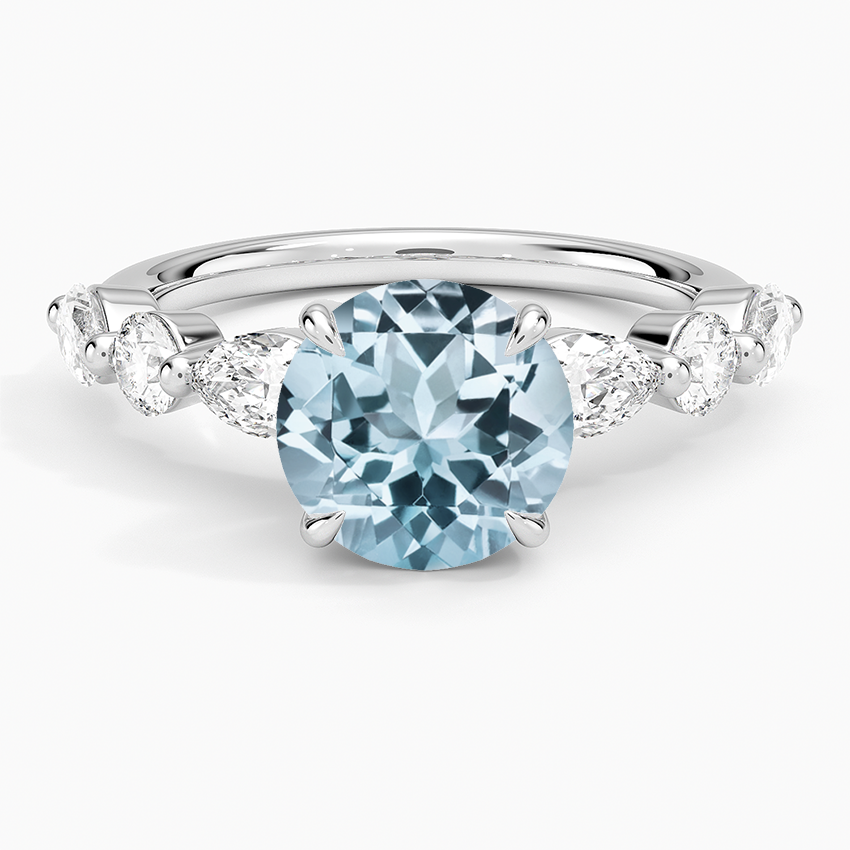 Aquamarine Grand Versailles Diamond Ring in 18K White Gold