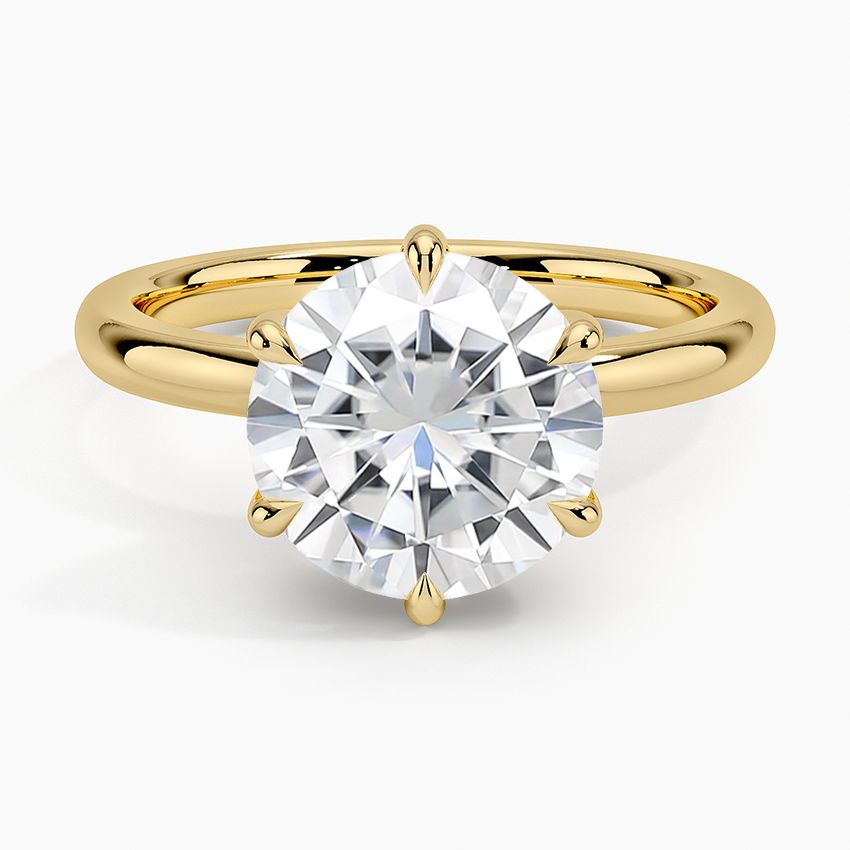 Moissanite Fairmined 2mm Six-Prong Solitaire Ring in 18K Yellow Gold