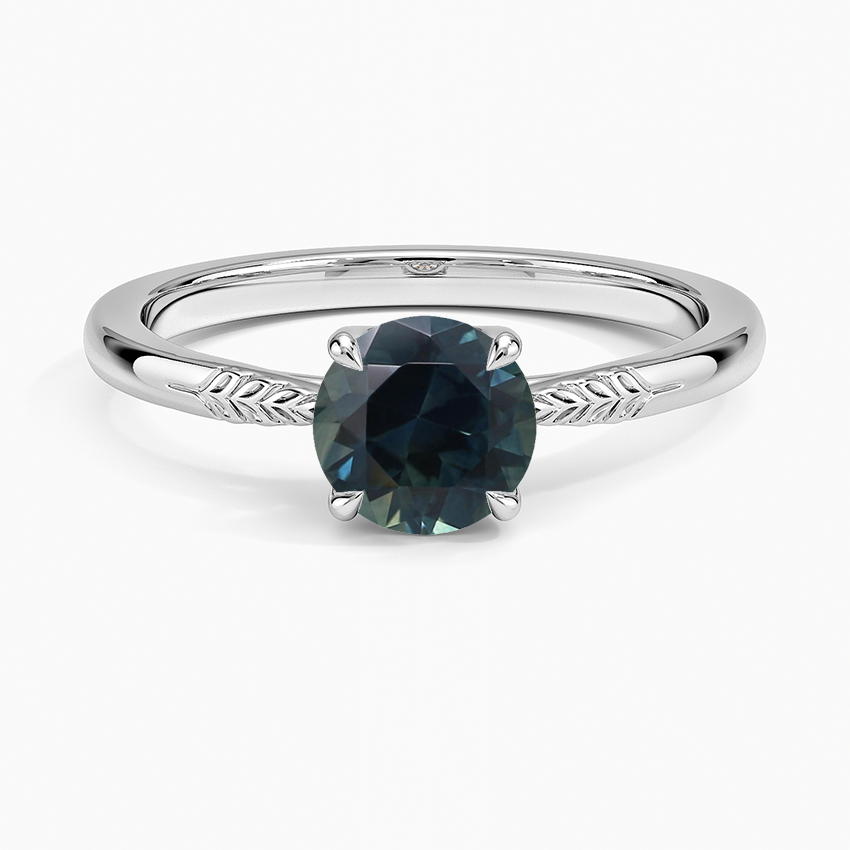 Sapphire Laurel Engraved Ring in 18K White Gold
