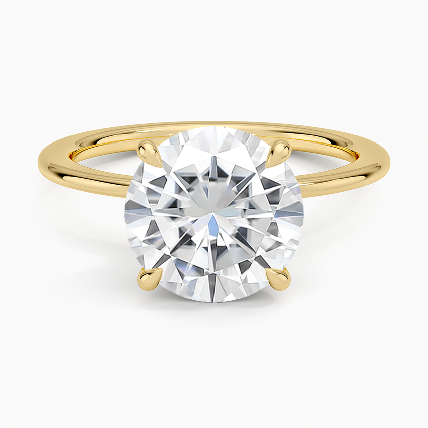 Moissanite Petite Secret Halo Diamond Ring in 14K Yellow Gold