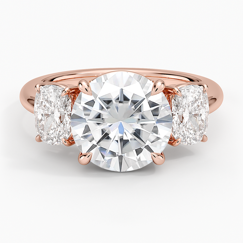 Moissanite Luxe Faye Elongated Cushion Three Stone Diamond Ring (1 ct. tw.) in 14K Rose Gold