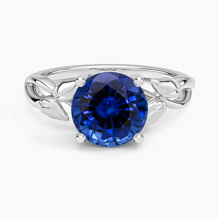 Lab Grown Sapphire Budding Willow Solitaire Ring in 14K White Gold