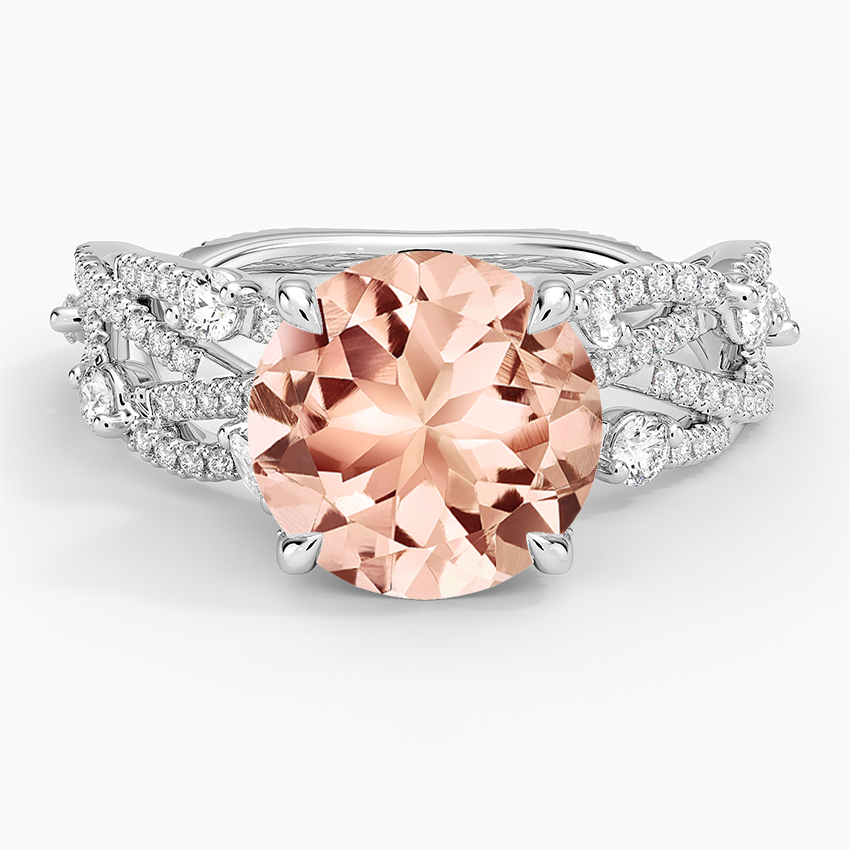 Morganite Grand Secret Garden Diamond Ring in 14K White Gold