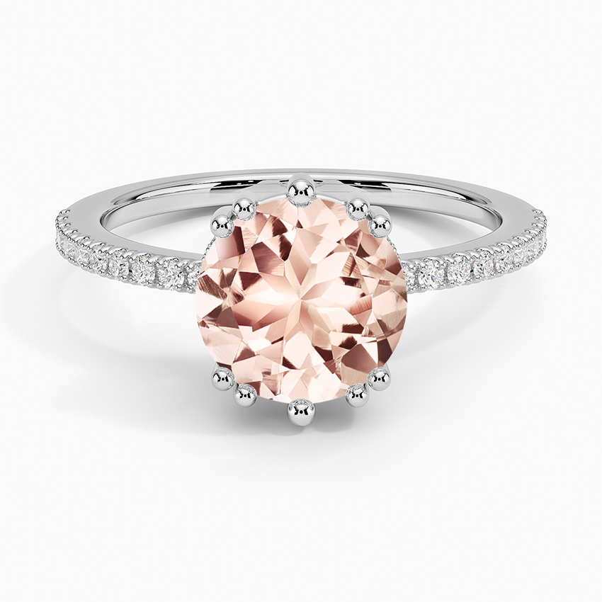 Morganite Luxe Kalina Hidden Halo Diamond Ring in 18K White Gold