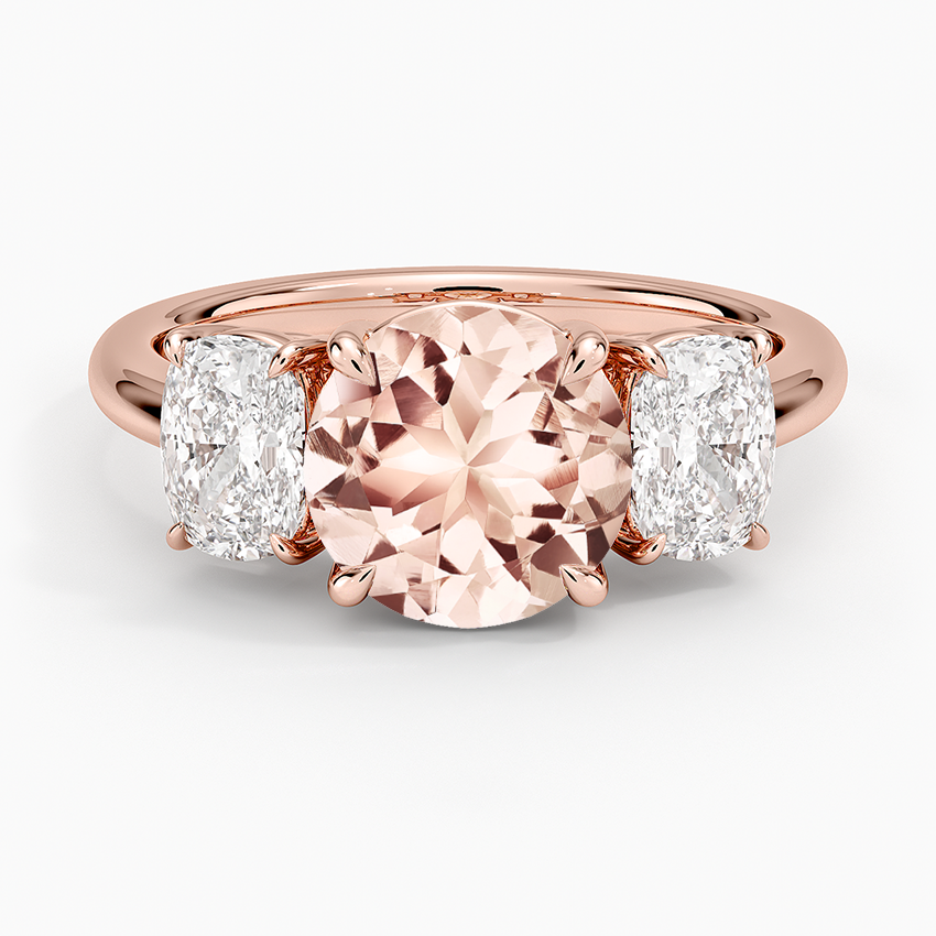 Morganite Luxe Faye Elongated Cushion Three Stone Diamond Ring (1 ct. tw.) in 14K Rose Gold