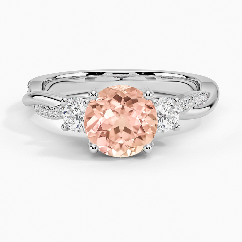 Lab Grown Sapphire Adorned Petite Twisted Vine Three Stone Diamond Ring in 18K White Gold