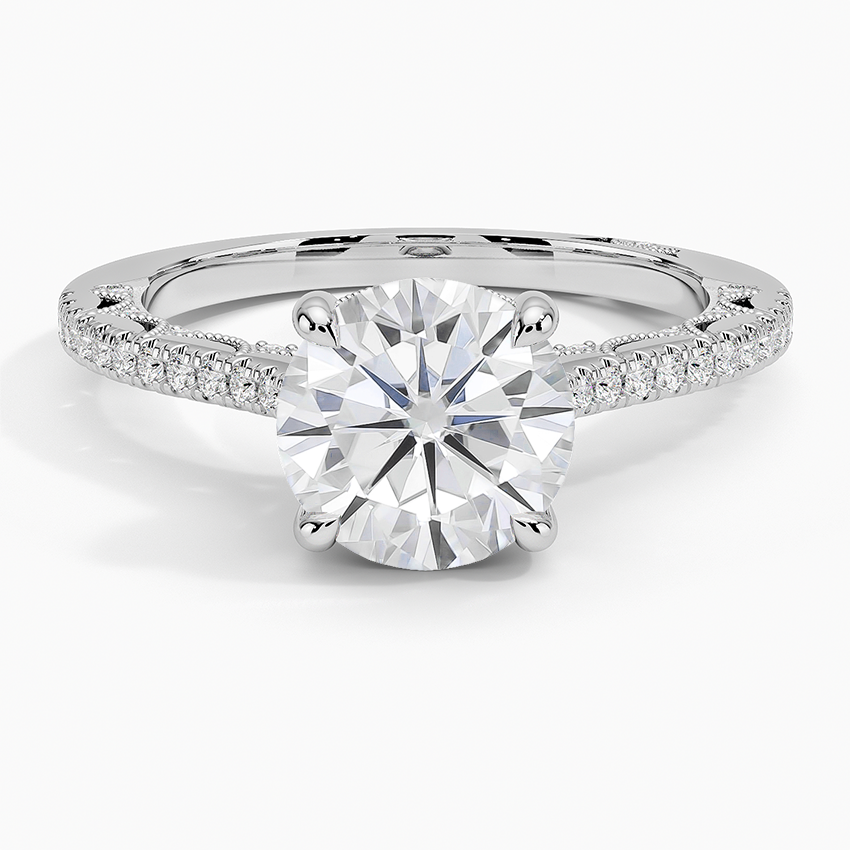 Moissanite Tacori Lunetta Crescent Cathedral Diamond Ring in 18K White Gold
