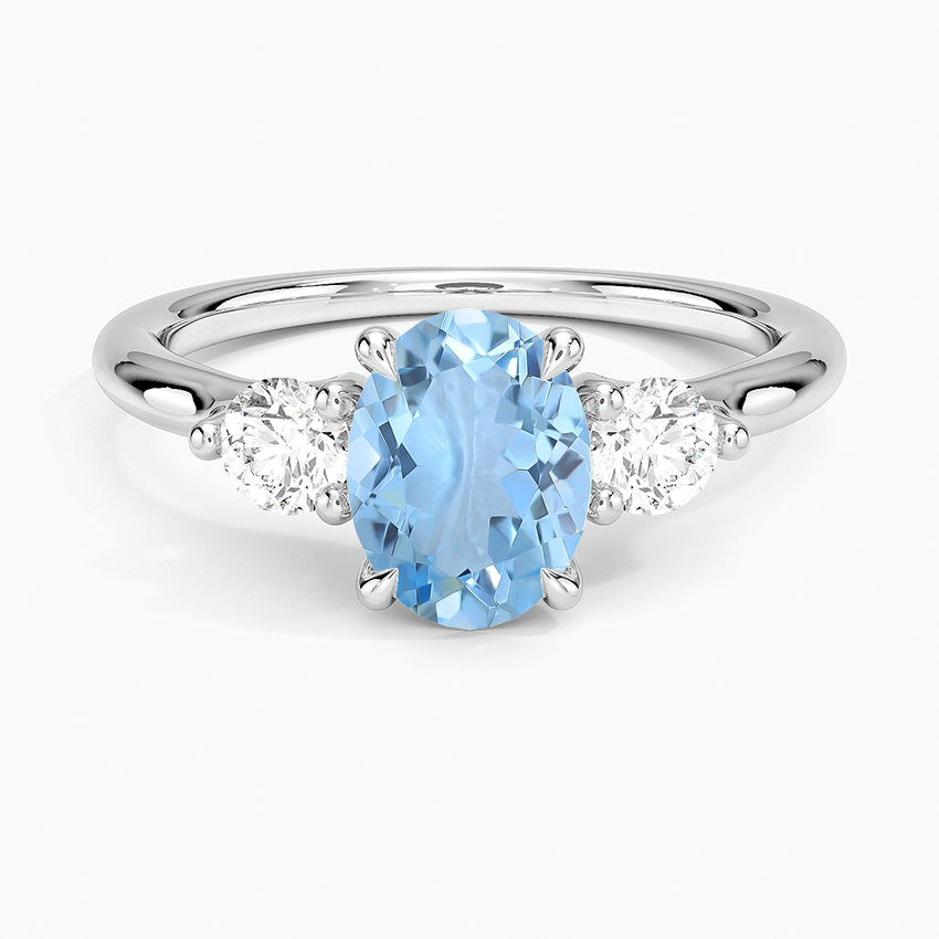 Aquamarine Freesia Three Stone Diamond Ring (1/3 Ct. Tw.) in 18K White Gold