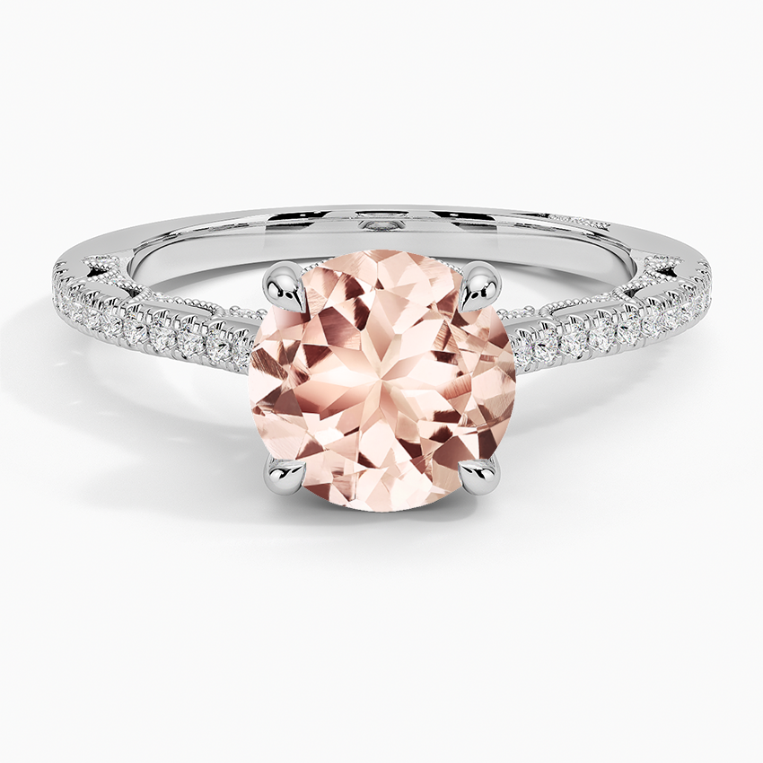 Morganite Tacori Lunetta Crescent Cathedral Diamond Ring in 18K White Gold