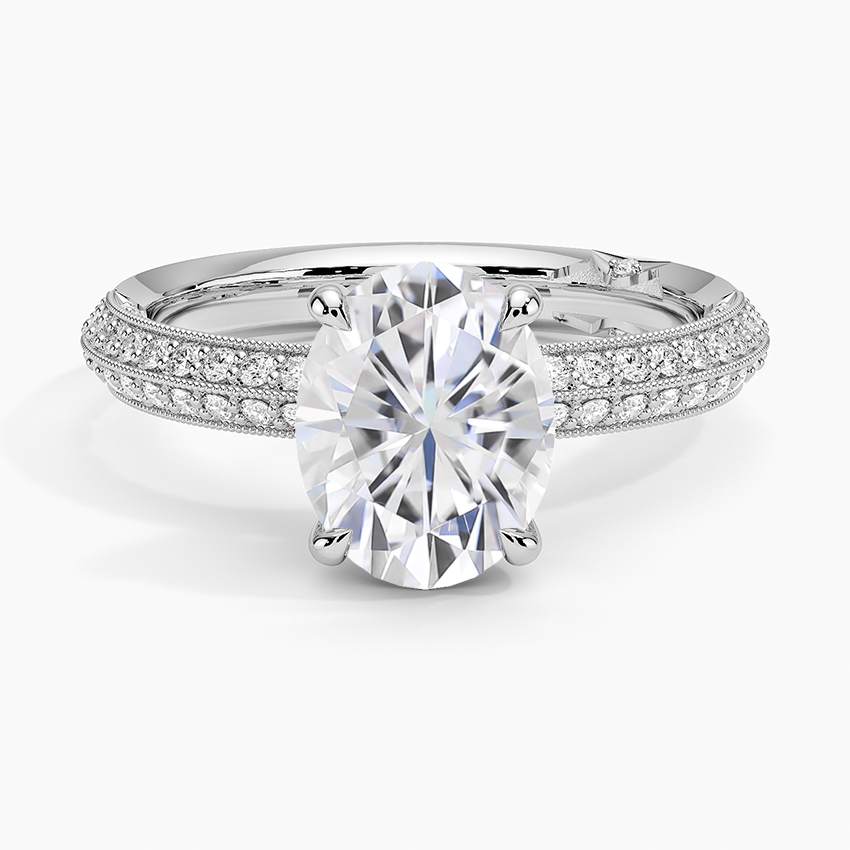 Moissanite Tacori Sculpted Crescent Knife Edge Diamond Ring in 18K White Gold