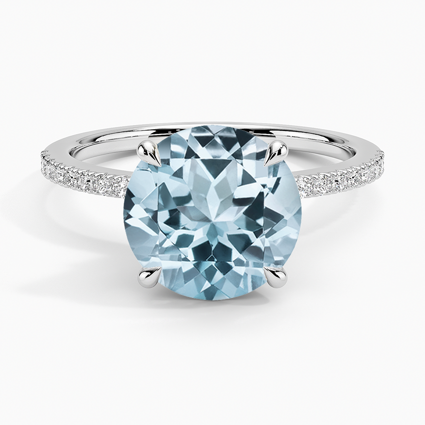 Aquamarine Ballad Hidden Floral Halo Diamond Ring in 18K White Gold