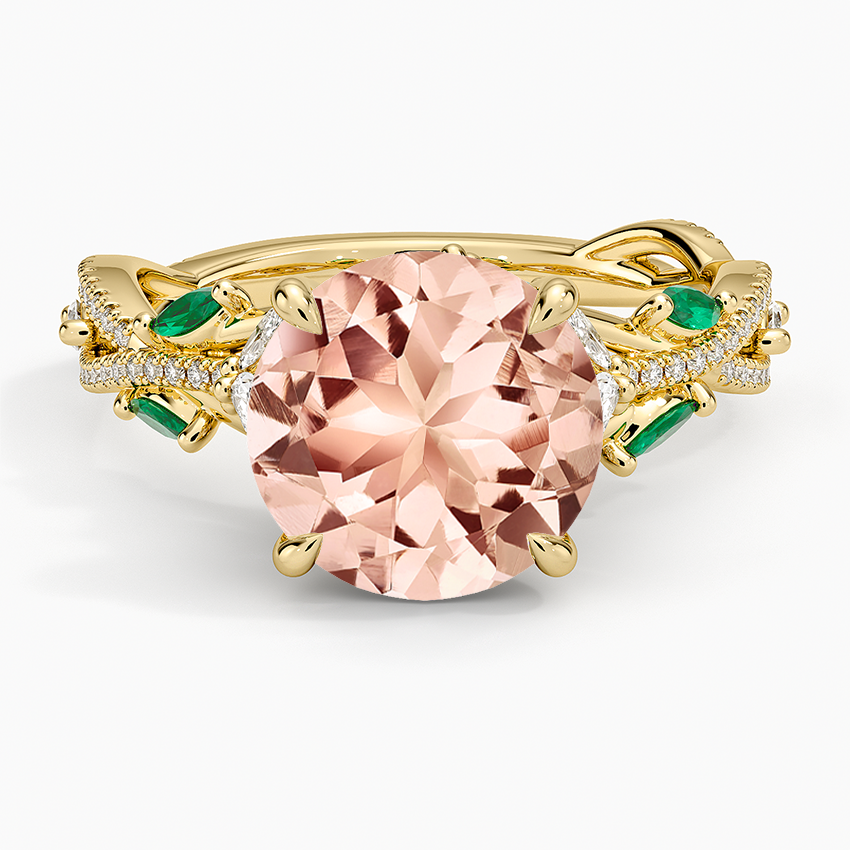 Morganite Luxe Secret Garden Lab Emerald and Diamond Ring in 14K Yellow Gold
