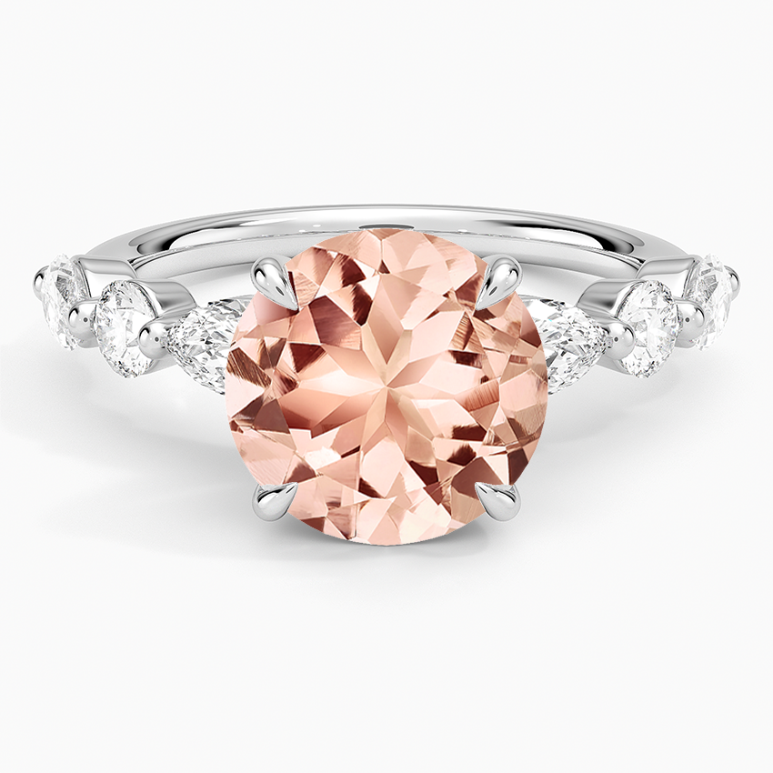Morganite Grand Versailles Diamond Ring in 14K White Gold