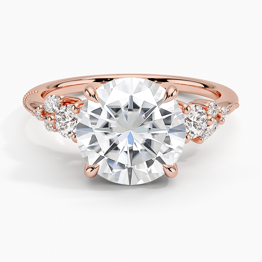 Moissanite Camellia Three Stone Diamond Ring (1/3 ct. tw.) in 14K Rose Gold