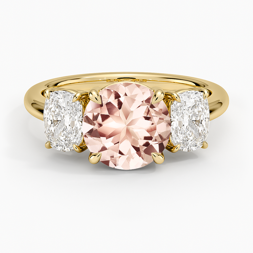 Morganite Luxe Faye Elongated Cushion Three Stone Diamond Ring (1 ct. tw.) in 18K Yellow Gold
