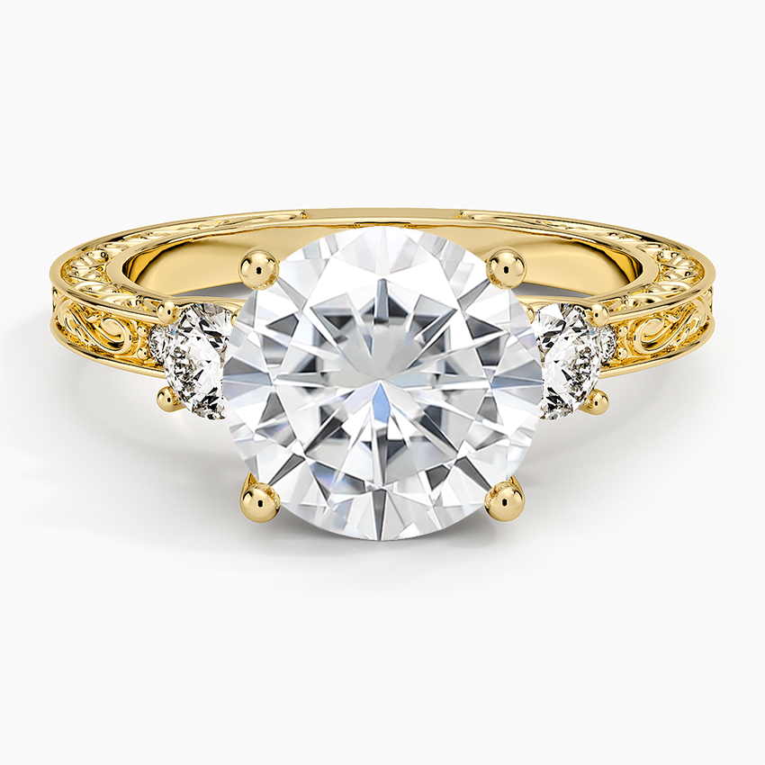 Moissanite Antique Scroll Engraved Three Stone Diamond Ring (1/3 ct. tw.) in 14K Yellow Gold