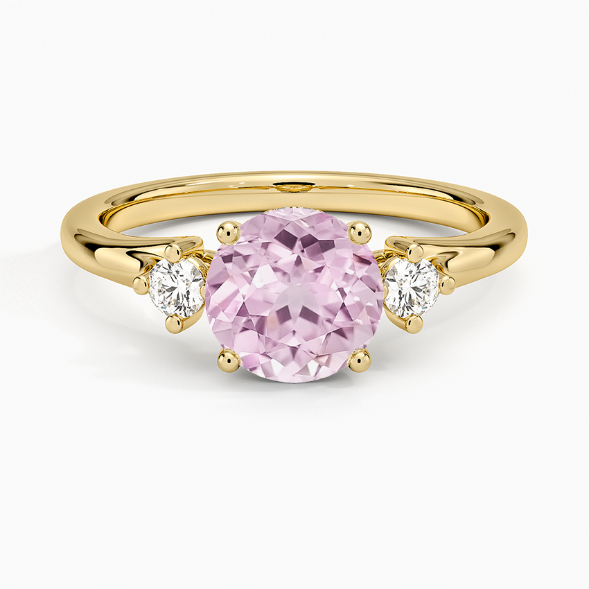 Lab Grown Sapphire Floating Three Stone Diamond Ring in 14K Yellow Gold