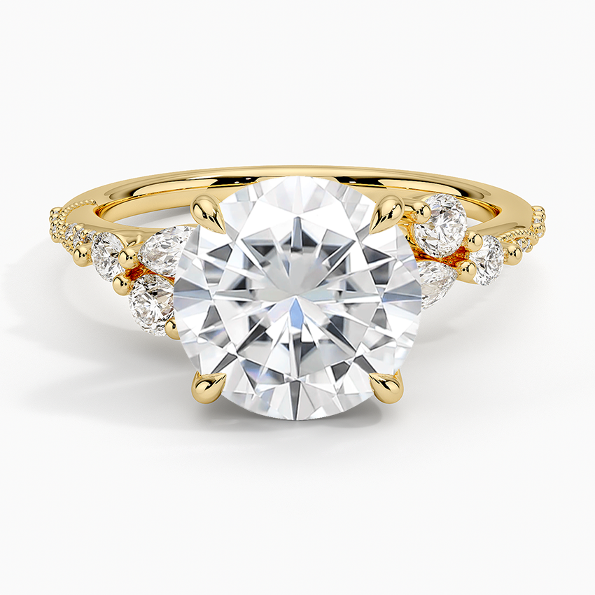 Moissanite Luxe Camellia Milgrain Diamond Ring in 14K Yellow Gold