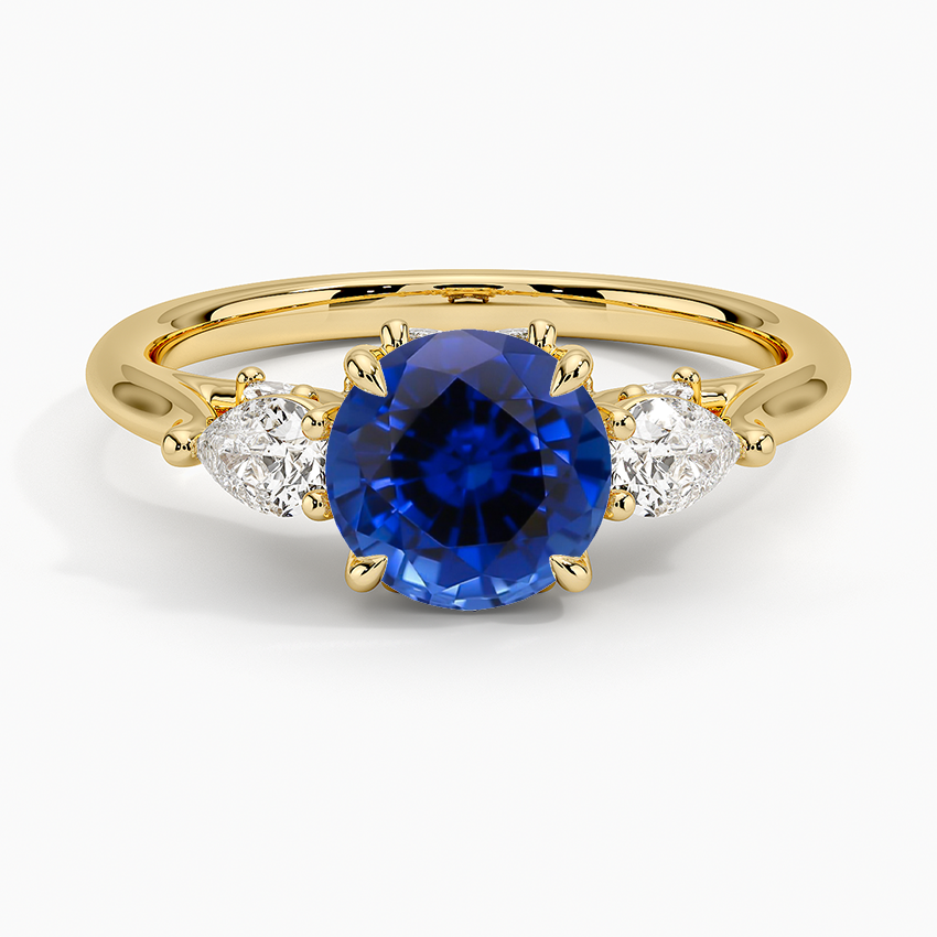 Sapphire Secret Garden Gallery Three Stone Diamond Ring in 18K Yellow Gold